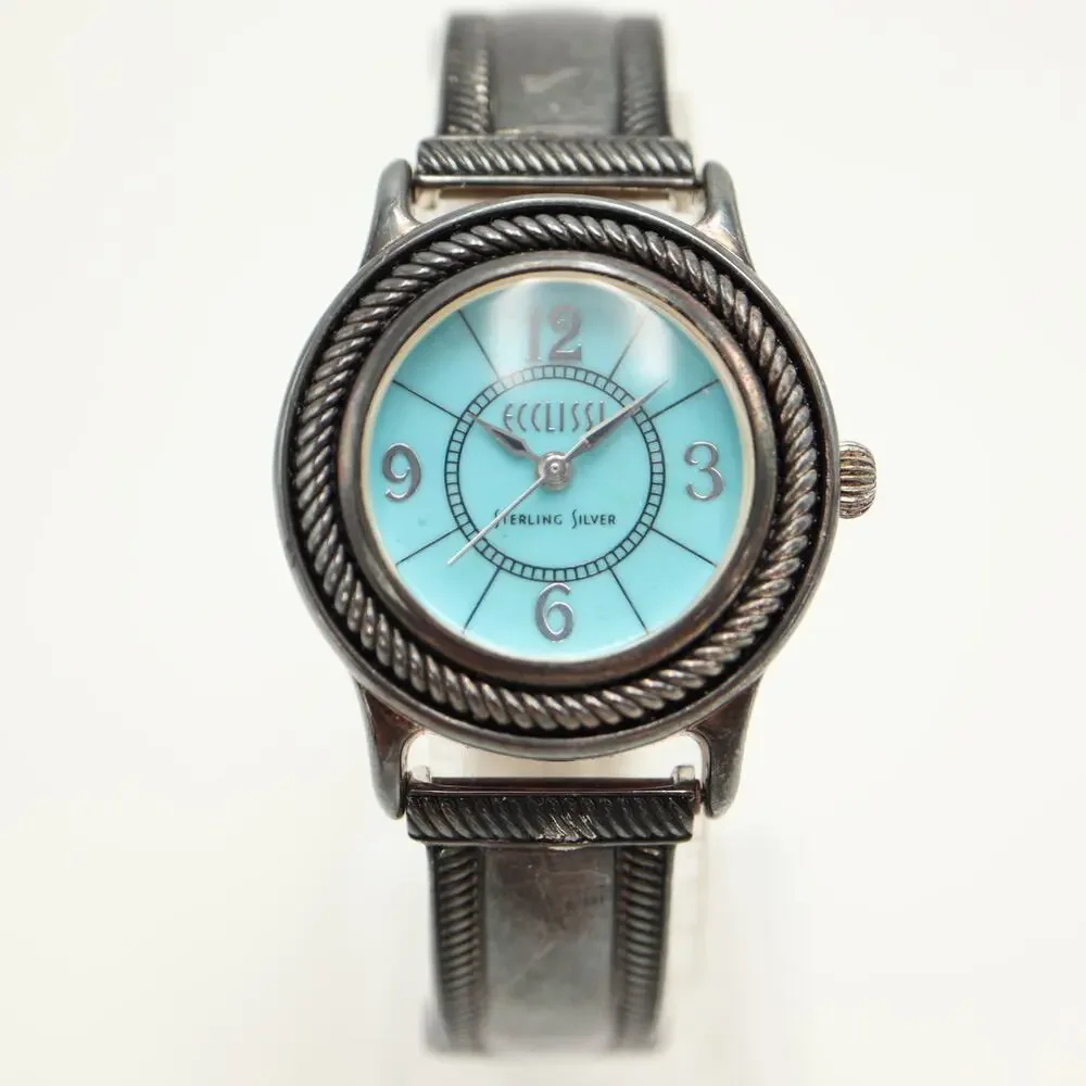 Ecclissi Sterling Silver 925 Womens 29mm Watch Bracelet Leather w New Battery